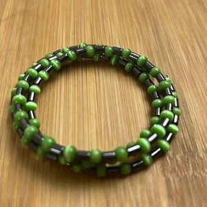 Beaded Wire Wrap Lime Green Colorful Bracelet Metal & Stone Flexible Wire